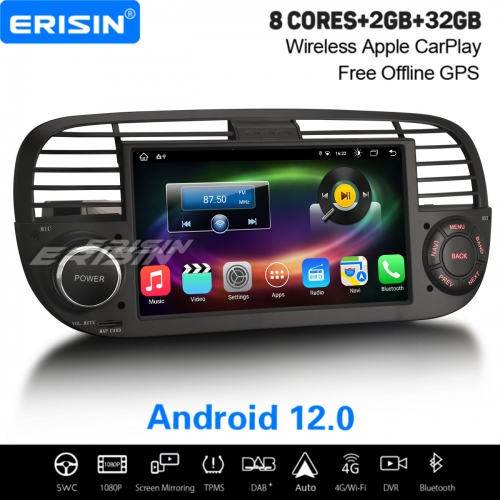 8-Core 2GB+32GB Android 12 Car Stereo DAB+ Satnav For Fiat 500 2008-2015 CarPlay&Android Auto WiFi 4G DSP OBD2 TPMS DVB-T DVR Bluetooth A2DP ES8650FB