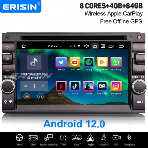 8-Cœur 64Go Android 12 Universel Double 2Din Autoradio DAB+ GPS Navi pour Nissan CarPlay&Android Auto WiFi 4G OBD2 TPMS TNT DVR Bluetooth 5.0 ES8536U
