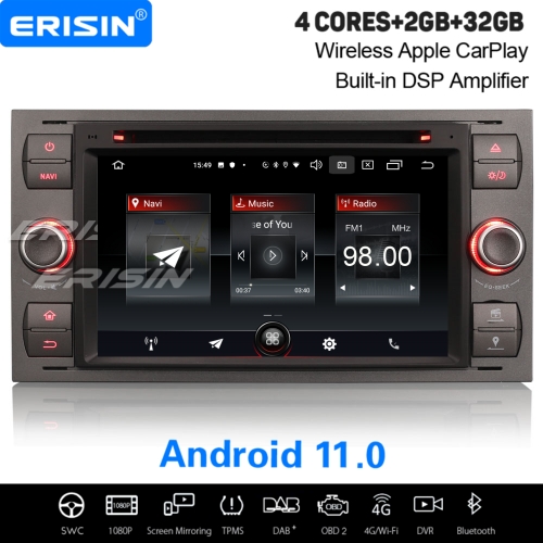 2GB+32GB Android 11 Car Stereo DAB+ Satnav For FORD C/S-Max Transit Connect Focus Kuga Fusion CarPlay&Android Auto WiFi DSP OBD2 Bluetooth ES2766FG
