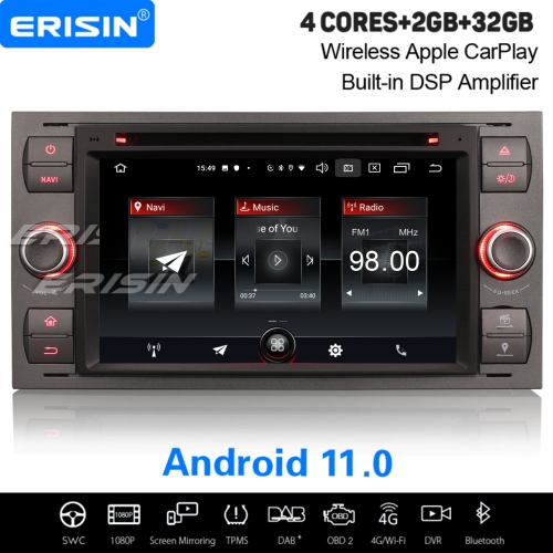 2Go+32Go Android 11 Autoradio DAB+ GPS Navi Pour FORD C/S-Max Transit Connect Focus Kuga Fusion CarPlay&Android Auto WiFi DSP OBD2 Bluetooth ES2766FG