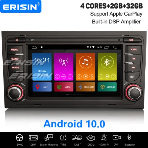 2GB+32GB Android 10 Car Stereo DAB+ Satnav For AUDI A4 S4 RS4 8E 8F B9 B7 RNS-E SEAT EXEO Apple CarPlay WiFi 4G DSP OBD2 TPMS A2DP Bluetooth ES3128A