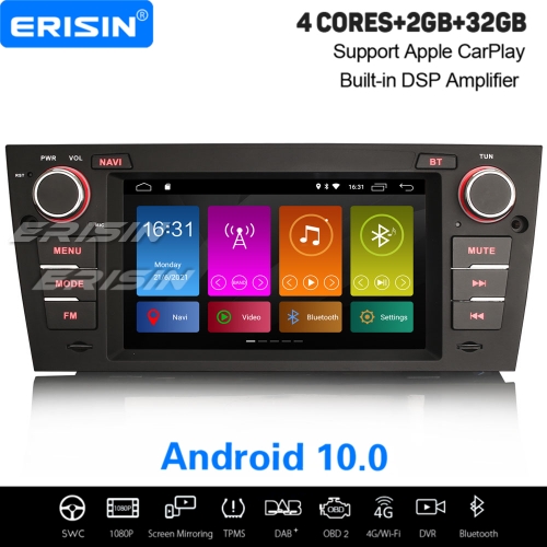 2Go+32Go Android 10 Autoradio DAB+ GPS Navi Pour BMW 3 Série E90 E91 E92 E93 M3 Apple CarPlay WiFi 4G DSP OBD2 TNT TPMS DVR A2DP Bluetooth ES3167B