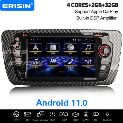 2GB+32GB Android 11.0 Car Stereo DAB+ Satnav For SEAT IBIZA 2009-2013 Apple CarPlay 4G WiFi DSP DVB-T OBD2 TPMS DVR A2DP Bluetooth ES3122S