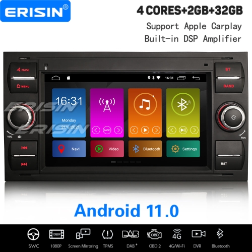 2Go+32Go Android 11 Autoradio DAB+ GPS Navi Pour FORD Mondeo Focus S/C-Max Fiesta Kuga Transit CarPlay WiFi DSP OBD2 TPMS DVR A2DP Bluetooth ES3131FB