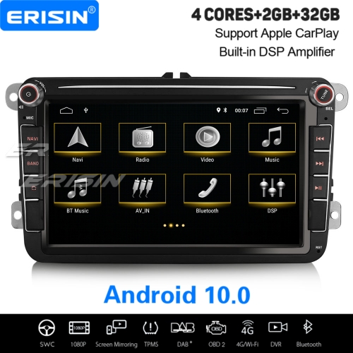 8" 2GB+32GB Android 10 Car Stereo DAB+ Satnav For VW Passat CC Golf 5/6/Plus T5 Tiguan SEAT Skoda Apple CarPlay WiFi DSP OBD2 DVR Bluetooth ES3185V