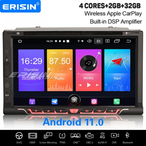 2GB+32GB Android 11.0 Universal Double 2DIN Car Stereo DAB+ Satnav For Nissan CarPlay&Android Auto WiFi 4G DSP OBD2 TPMS DVB-T A2DP Bluetooth ES2737UN