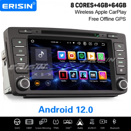 8" 8-Core 64GB Android 12 Car Stereo DAB+ GPS Radio For Octavia Yeti Rapid Roomster Superb CarPlay&Android Auto WiFi 4G OBD2 DVR Bluetooth 5.0 ES8526S