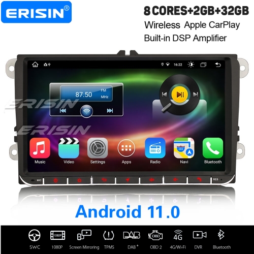 8-Core 32GB Android 11.0 Car Stereo DAB+ Satnav For VW Passat Golf 5/6/Plus Jetta Tiguan Touran SEAT Skoda CarPlay&Android Auto WiFi Bluetooth ES8691V