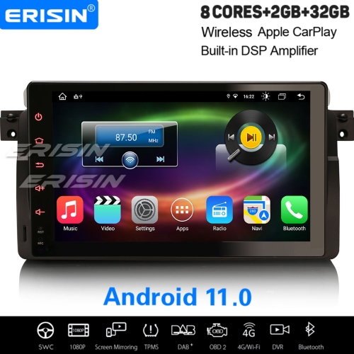 9” 8-Core 32GB Android 11 Car Stereo DAB+ Satnav For BMW 3 Série E46 320 M3 Rover 75 MG-ZT Apple CarPlay&Android Auto WiFi OBD2  DVR Bluetooth ES8696B
