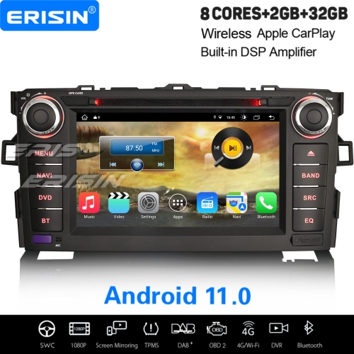 8-Core 2GB+32GB Android 11 Car Stereo DAB+ Satnav For TOYOTA AURIS COROLLA ALTIS CarPlay&Android Auto WiFi 4G DSP OBD TPMS DVB-T DVR Bluetooth ES8617A