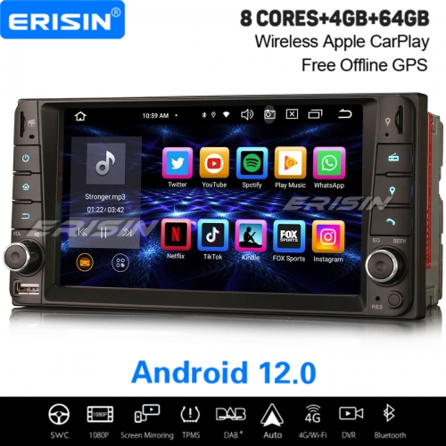 8-Core 64GB Android 12 Car Stereo DAB+ Satnav Toyota RAV4 Prado Corolla Vios Hilux 4Runner Avanza CarPlay&Android Auto WiFi OBD2 Bluetooth 5.0 ES8512C