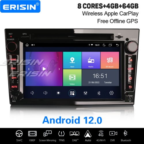 8-Cœur Android 12.0 IPS 64GB Autoradio 8-UI CarPlay WiFi 4G OBD2 TPMS DAB+ Navi pour Opel VAUXHALL Vectra Corsa D Zafira Astra H Signum Antara ES8960P