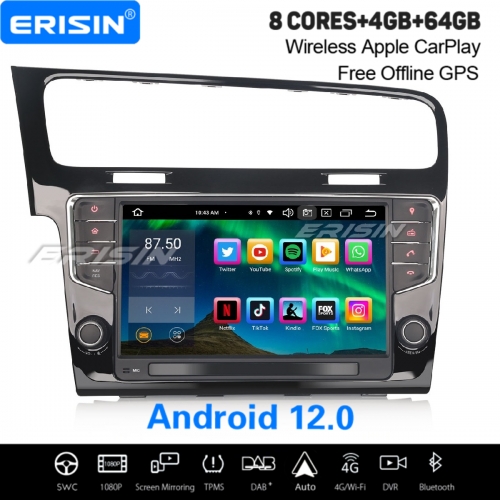 9" 8-Core Android 12 4GB+64GB Car Stereo DAB+ Satnav For VW Golf VII/7 MK7 Apple CarPlay&Android Auto WiFi 4G IPS DSP DVB-T OBD2 Bluetooth 5.0 ES8511G