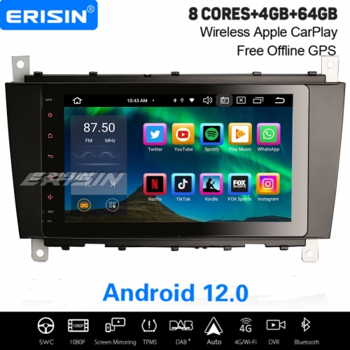 8" 8-Cœur 64Go Android 12 Autoradio DAB+ Navi pour Mercedes BENZ C/G/CLC Classe W203 W463 CarPlay WiFi OBD2 TPMS Bluetooth 5.0 ES8589C