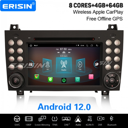 Android 12.0 IPS 64GB Autoradio 8-UI CarPlay WiFi OBD2 4G DAB+ Navi pour Mercedes-Benz SLK-Classe W171 ES8940S