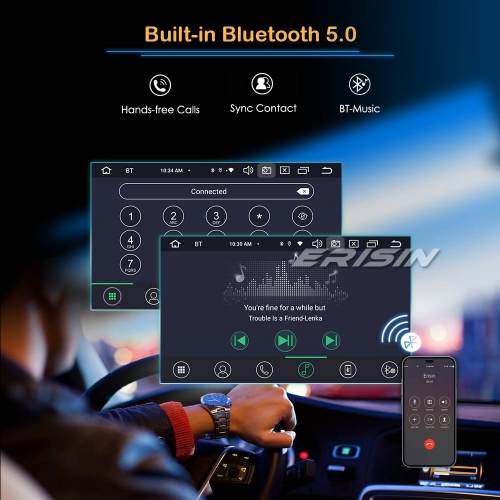 Autoradio Android 10, 8 cœurs, WIFI, 4G, SIM, BT, navigation GPS