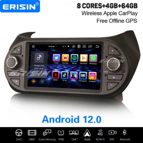 8-Cœur 64GB Android 12 Car Stereo DAB+ Satnav For Fiat Fiorino Qubo Citroen Nemo Peugeot Bipper CarPlay&Android Auto WiFi DVR OBD2 Bluetooth 5 ES8575F