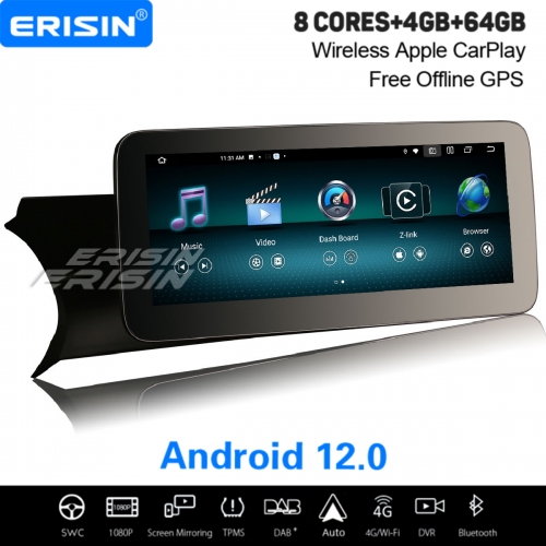 10,25” IPS 8-Cœur 64Go Android 12 Autoradio DAB+GPS Navi pour Mercedes-Benz C-Classe W204 S204 NTG 4.5 CarPlay&Android Auto WiFi Bluetooth5.0 ES38C45L