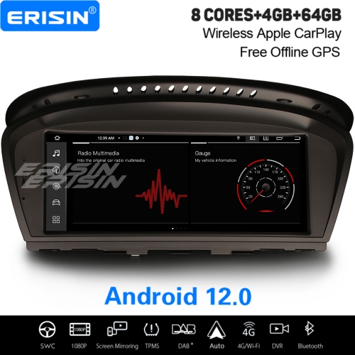 8,8" IPS 8-Cœur 64Go Android 12 Autoradio Navi pour BMW 3er E90 E91 E92 E93 5er E60 E61 6er E63 E64 CCC CarPlay&Android Auto WiFi Bluetooth5.0 ES3860C