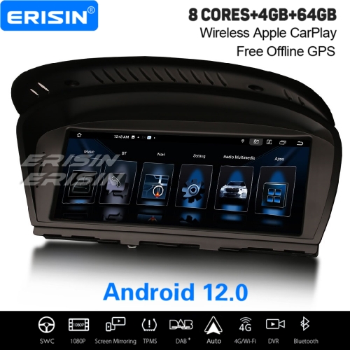 8,8” IPS 8-Cœur 64Go Android 12 Autoradio Navi pour BMW 3er E90 E91 E92 E93 5er E60 E61 6er E63 E64 CIC CarPlay&Android Auto WiFi Bluetooth5.0 ES3860I