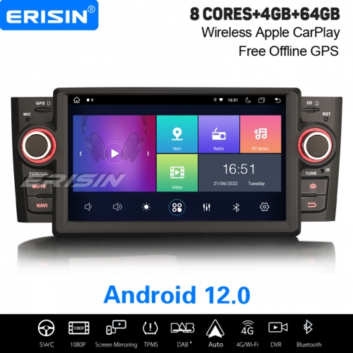 8-Cœur Android 12 IPS 4+64Go Autoradio pour Fiat Punto/Linea CarPlay&Android Auto WiFi 4G OBD2 Bluetooth DVR Canbus SD TPMS DAB+ GPS Navi 8-UI ES8923L