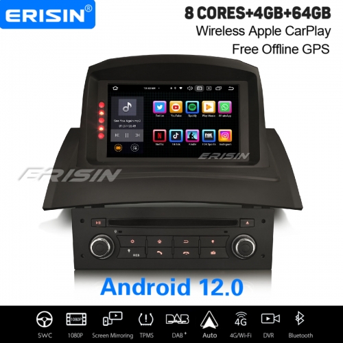 8-Core 4GB+64GB Android 12.0 Car Stereo DAB+ Radio Satnav For Renault Megane II CarPlay&Android Auto WiFi OBD2 TPMS DVB-T DVR SD Bluetooth 5.0 ES8572M