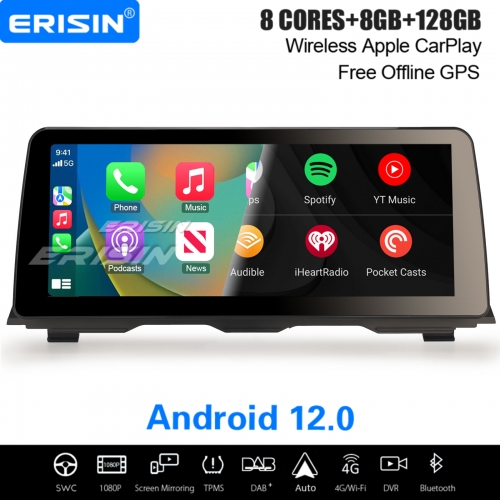 12,3” IPS 8-Cœur 8Go+128Go Android 12 Autoradio DAB+ GPS Navigation pour BMW 5er F10/F11 CIC Apple CarPlay&Android Auto WiFi USB Bluetooth 5.0 ES4610I