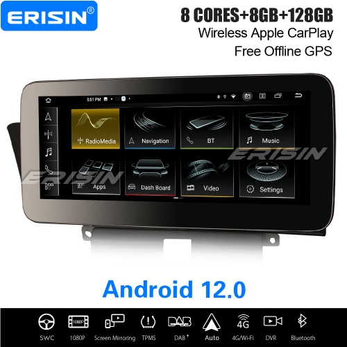 12,3” IPS 8-Cœur 8Go+128Go Android 12 Autoradio DAB+GPS Navigation pour Audi A4/A5/B8/S4/S5 Apple CarPlay&Android Auto WiFi USB Bluetooth 5.0 ES4674HL