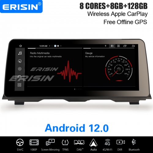 12,3” IPS 8-Cœur 8Go+128Go Android 12 Autoradio DAB+GPS Navigation pour BMW 5er F10/F11 NBT Apple CarPlay&Android Auto WiFi USB Bluetooth 5.0 ES4610NB