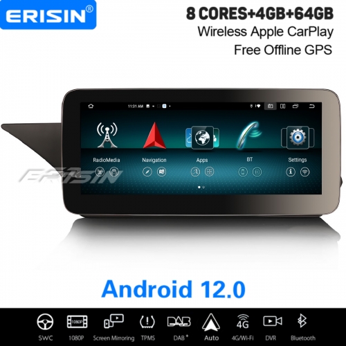 10.25” IPS 8-Core 4+64GB Android 12.0 Car Stereo DAB+ Satnav For Mercedes-Benz E-Class W212 CarPlay&Android Auto WiFi TPMS DVR Bluetooth 5.0 ES38E45L