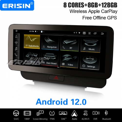 12.3” IPS 8-Core 8GB+128GB Android 12 Car Stereo DAB+ Radio Satnav For Audi Q5 Apple CarPlay&Android Auto WiFi USB TPMS DVR 4G Bluetooth 5.0 ES4675HL
