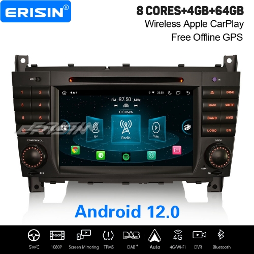 Android 12.0 IPS 64GB Autoradio 8-UI CarPlay WiFi OBD2 4G DAB+ Navi pour Mercedes-Benz C/G/CLC-Classe W463 W203 ES8918C