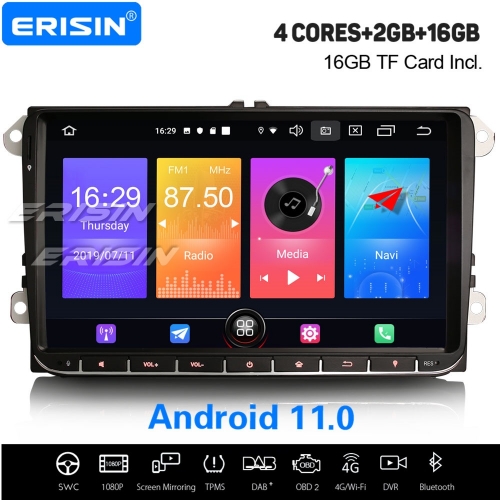 Erisin Car Stereo ES2728V 9" Sat Navi Android 11.0 For VW Seat Skoda Bora Golf Fabia EOS DAB+DVR 9" OBD CAM TPMS 3-UI Mirror Wifi 4G