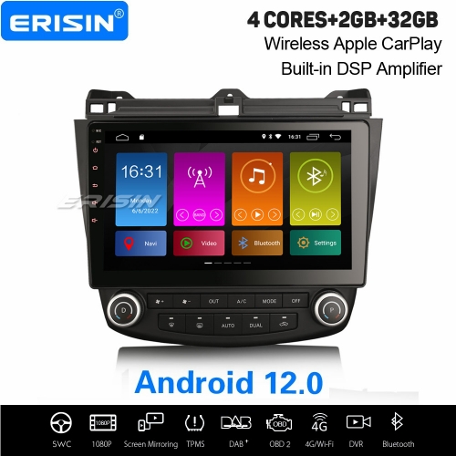 10,1” 2Go+32Go Android 12 Autoradio DAB+ GPS Navi Pour HONDA ACCORD 7 2003–2007 Apple CarPlay 4G WiFi DSP TNT OBD2 DVR TPMS Bluetooth A2DP ES3007A