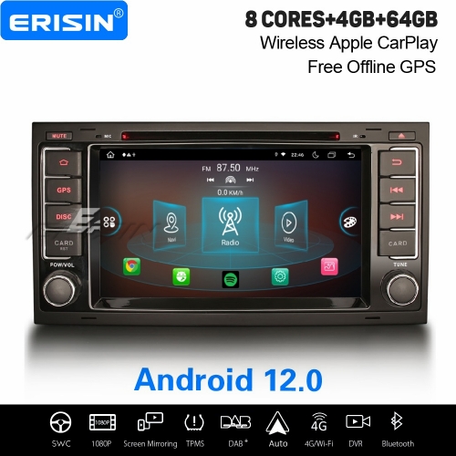 8-Cœur Android 12.0 IPS 4Go+64Go Autoradio pour VW TOUAREG T5 Multivan CarPlay&Android Auto WiFi Canbus OBD2 Bluetooth TPMS DAB+ Navi 8-UI ES8906T