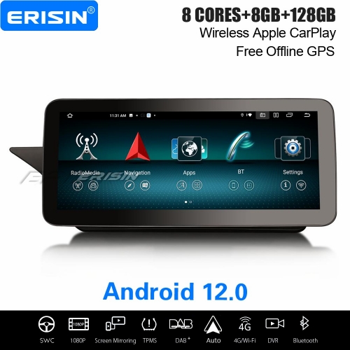 12,3" IPS 8-Cœur 8Go+128Go Android 12 Autoradio Navi pour Mercedes-Benz E-Classe W207 C207 2013-2015 CarPlay&Android Auto WiFi Bluetooth 5.0 ES46E25L