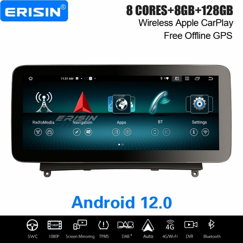 12.3" IPS 8-Core 8GB+128GB Android 12 Car Stereo Satnav For Mercedes-Benz C Class W204 S204 2008-2010 CarPlay&Android Auto WiFi Bluetooth 5.0 ES46C40
