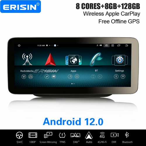 12.3" IPS 8-Core 8GB+128GB Android 12 Car Stereo DAB+ Satnav for Mercedes Benz B Class W246 2016-2018 CarPlay&Android Auto WiFi Bluetooth 5.0 ES46B50L