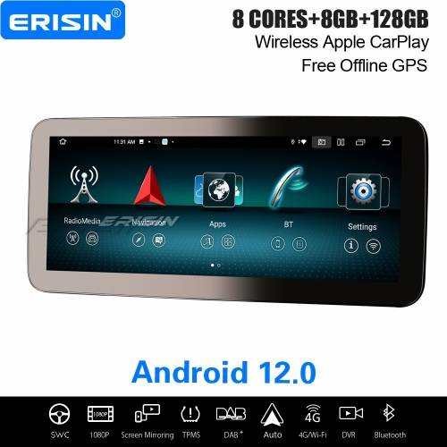 12.3" IPS 8-Core 8GB+128GB Android 12 Car Stereo GPS for Mercedes Benz A/GLA/CLA/G Class W176 X156 NTG 5.0/5.1/5.2 CarPlay WiFi Bluetooth 5.0 ES46GA50