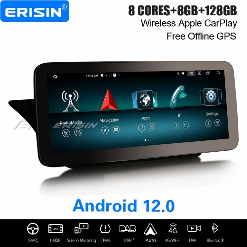 12,3" IPS 8-Cœur 8Go+128Go Android 12 Autoradio Navi pour Mercedes-Benz Classe E C207 A207 2009-2012 CarPlay&Android Auto Wifi Bluetooth 5.0 ES46E20L