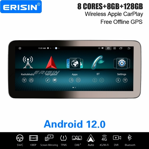 12,3" IPS 8-Cœur 8Go+128Go Android 12 Autoradio Navi pour Mercedes-Benz Classe A/GLA/CLA/G W176 X156 CarPlay&Android Auto WiFi Bluetooth 5.0 ES46GA45