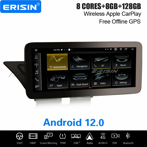 12.3" IPS 8-Core 8GB+128GB Android 12 Car Stereo DAB+ GPS Radio for Audi A4/A5/B8/S4/S5/RS4 CarPlay&Android Auto WiFi USB Bluetooth 5.0 ES4674AL