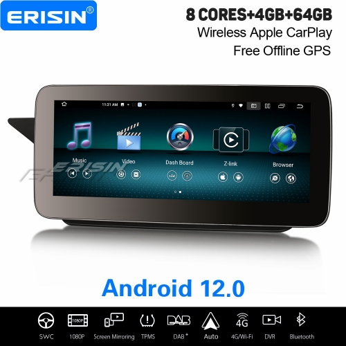 10.25" IPS 8-Core 64GB Android 12 Car Stereo DAB+ Sat Nav for Mercedes-Benz E Class W207 C207 NTG 4.0 CarPlay&Android Auto WiFi Bluetooth 5.0 ES38E20L