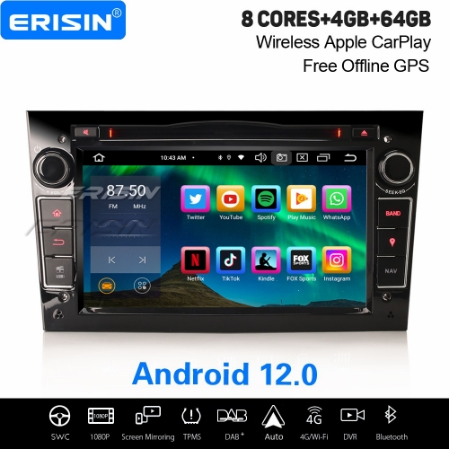 8-Cœurs Android 12 64Go DAB+ Autoradio Navi pour OPEL Astra H Corsa D Vivaro Combo Vectra Zafira Tigra CarPlay WiFi OBD2 TPMS Bluetooth 5.0 ES8560PB