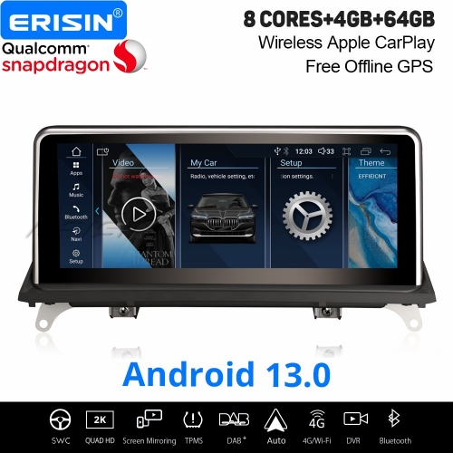 10,25" Qualcomm 8-Cœur 4Go+64Go Android 13 DAB+ Autoradio Navi pour BMW X5 E70 X6 E71 (2008-2010) CCC CarPlay&Android Auto WiFi Bluetooth 5.0 ES3370C