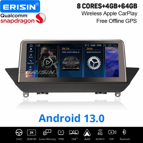 10.25" Qualcomm 8-Core 4GB+64GB Android 13.0 DAB+ Car Stereo Navi for BMW X1 E84 (2009-2015) CIC CarPlay&Android Auto TPMS WiFi Bluetooth 5.0 ES3384I