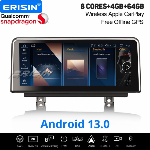 10,25" Qualcomm 8-Cœur 64Go Android 13 DAB+ Autoradio Navi pour BMW 3er F30 F31 F34 4er F32 F33 F36 2013-2017 NBT CarPlay WiFi Bluetooth 5.0 ES3330N