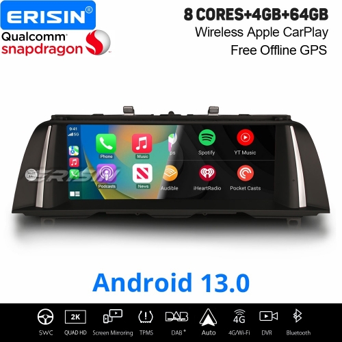 10,25" Qualcomm 8-Cœur 4Go+64Go Android 13.0 DAB+ Autoradio Navi pour BMW 5er F10/F11 (2013-2016) NBT CarPlay&Android Auto WiFi Bluetooth 5.0 ES3310N