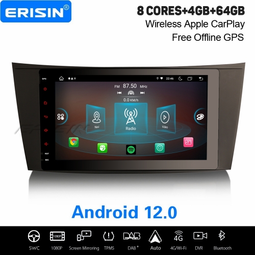 8" IPS Android 12.0 64GB Autoradio 8-UI CarPlay WiFi OBD2 4G DAB+ Navi pour Mercedes-Benz E/CLS/G-Classe W211 W219 ES8980E