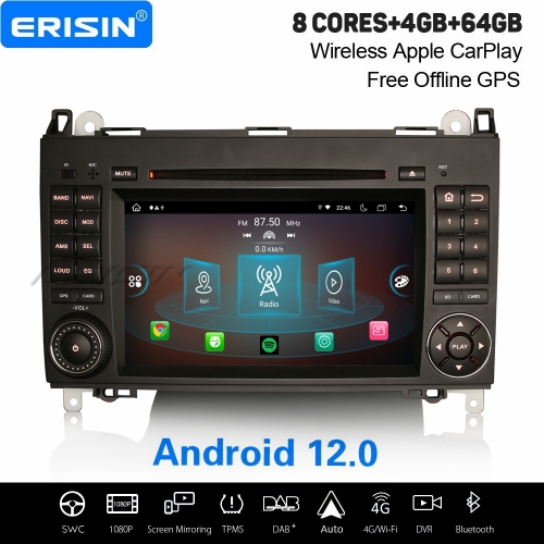 8-Core Android 12 IPS 64GB Car Stereo For Mercedes-Benz A/B Class W169 Sprinter Vito Viano VW Crafter CarPlay WiFi 4G OBD TPMS DAB+Satnav 8-UI ES8972B